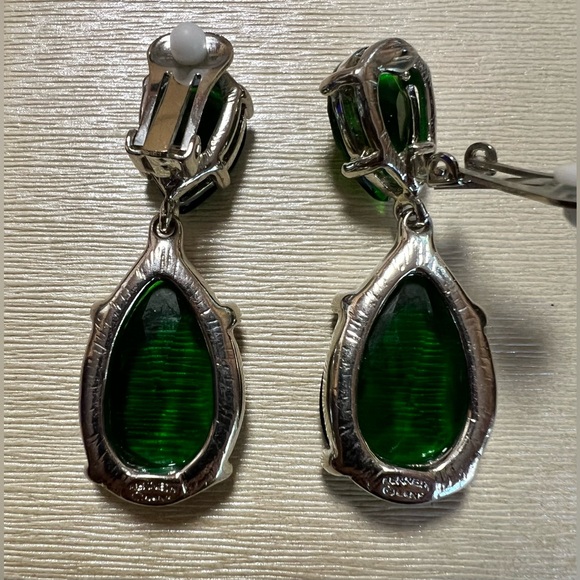 Emerald and Silver clip on Earrings - Picture 3 of 3